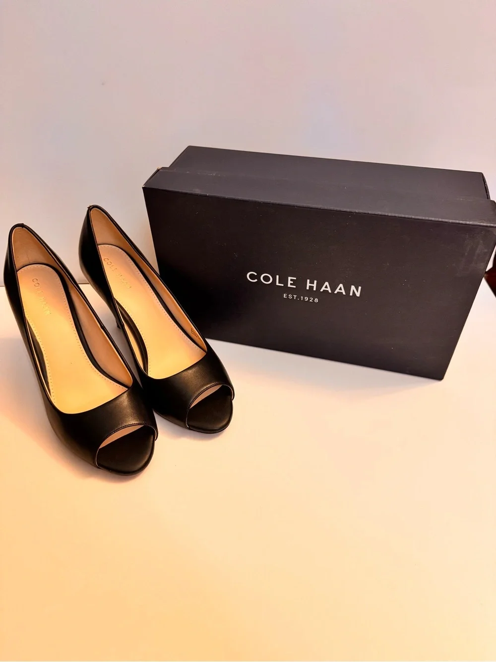 Cole Haan Black Peep-Toe Heels - Picture 1 of 6